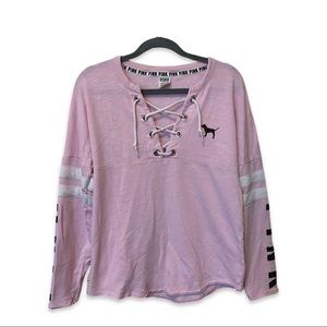 PINK baseball tee lace up front - long sleeve